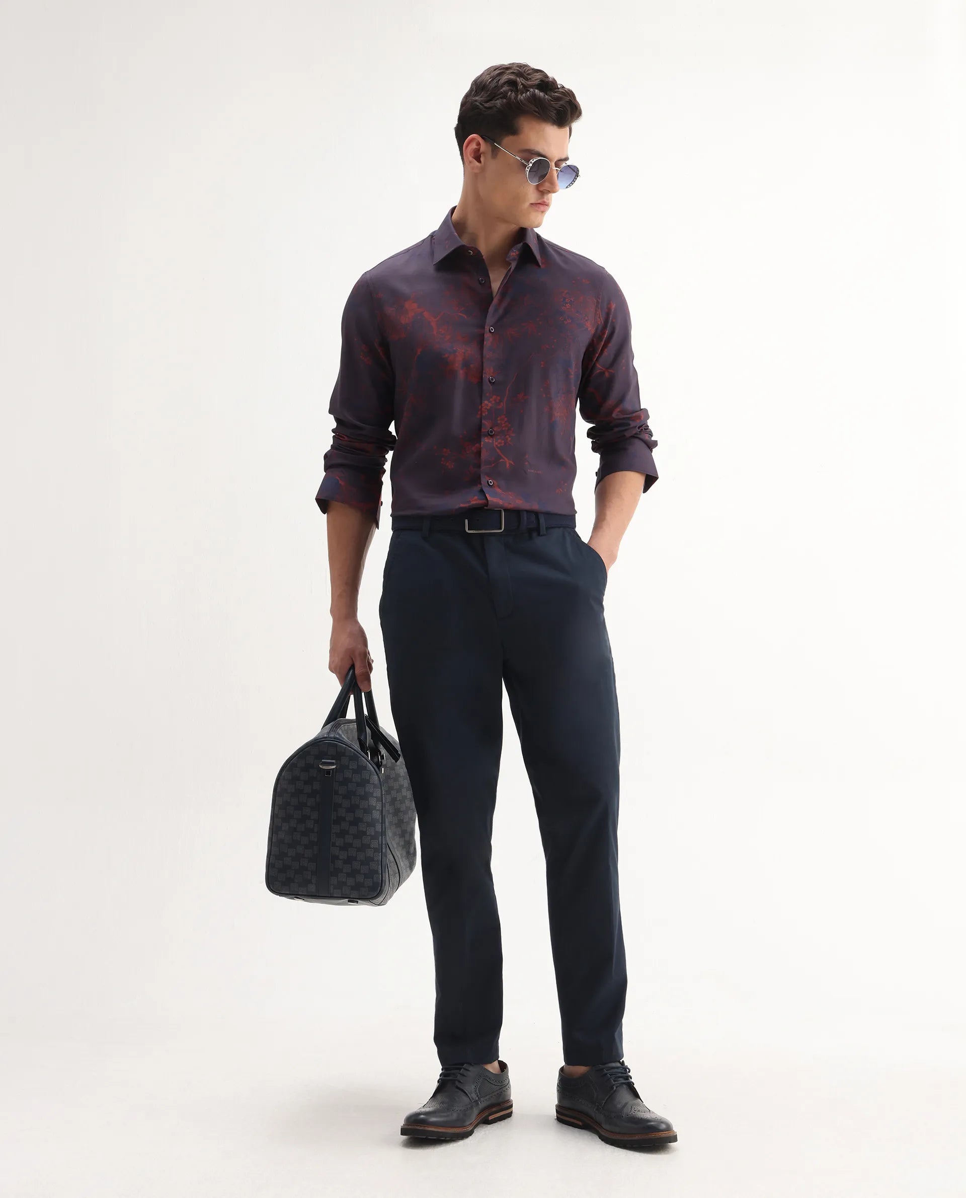 Rare Rabbit Men's Luri Purple Viscose Floral Print Regular Fit Full Sleeve Collared Shirt - Image 2