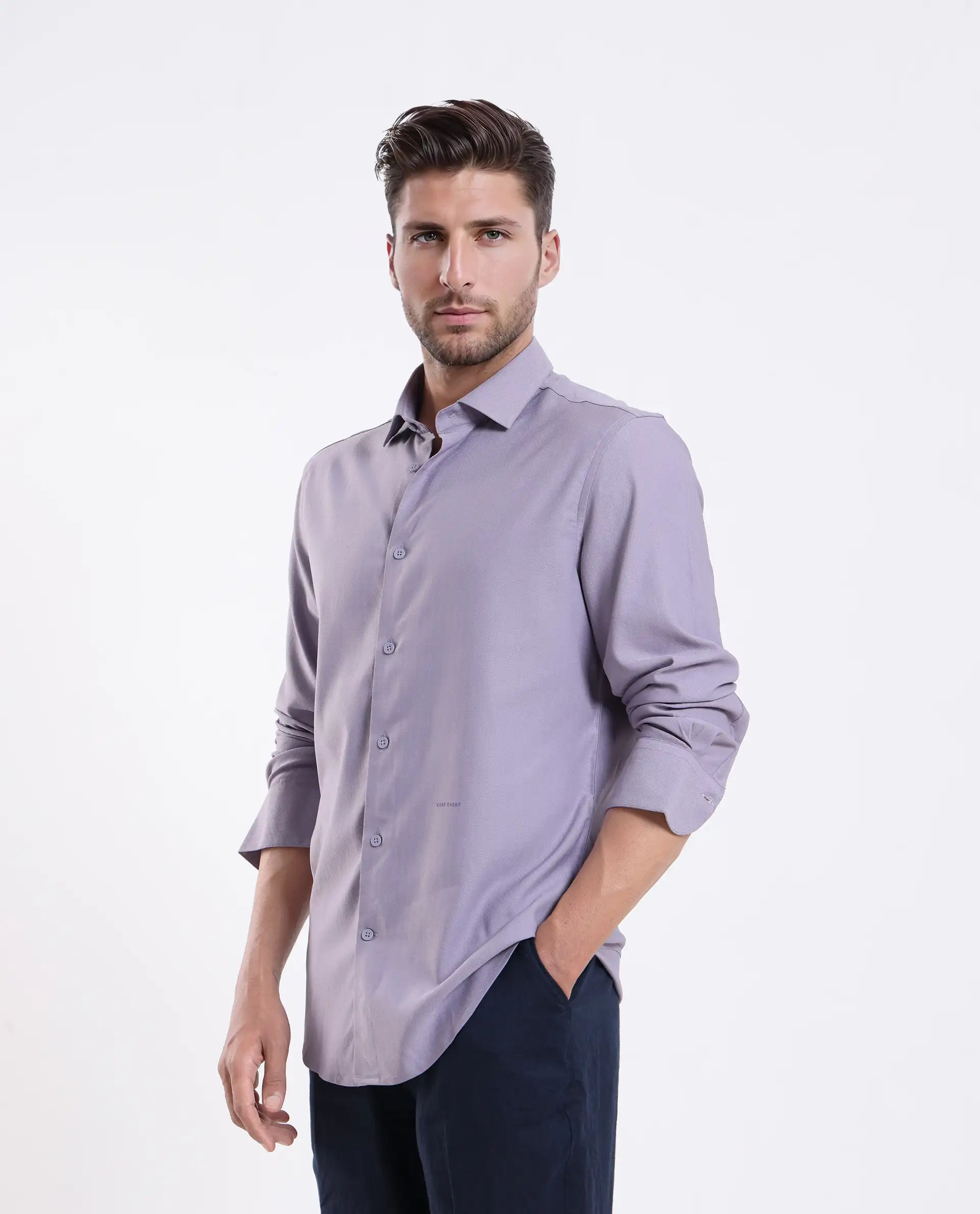 Rare Rabbit Men's Mero-25 Light Purple Viscose Striped Print Regular Fit Full Sleeve Collared Shirt - Image 6